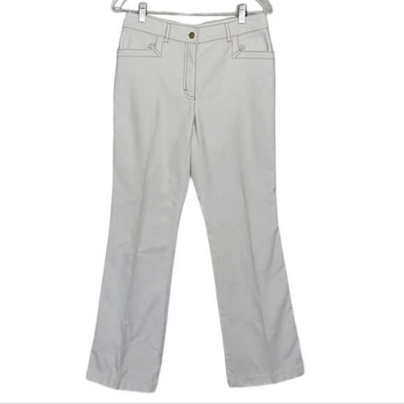 Escada white cotton blend jeans/gold details, size ?10 - Picture 2 of 16